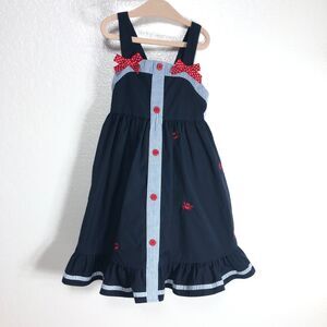 Goodlad Girls Embroidered Crabs Dress Blue With Red Bows Red Buttons Size 5Y